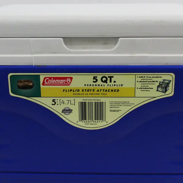 Vintage COLEMAN 5QT Personal Cooler Blue/White #5205 Flip Top Lunch Box USA 2001