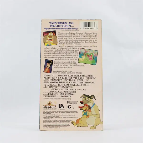 All Dogs Go To Heaven VHS with Slip Case  MGM/UA Home Video 1989