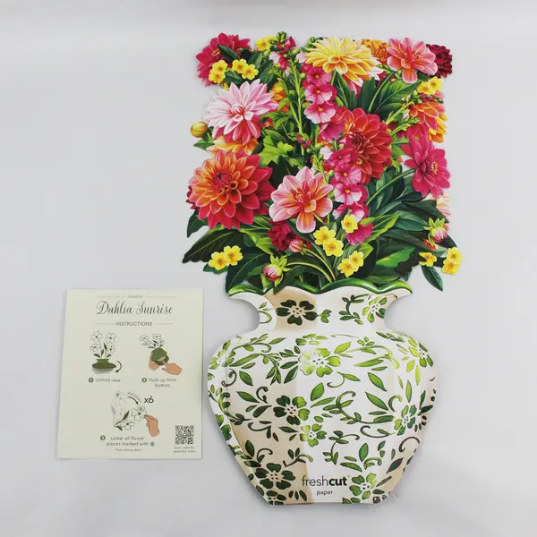 UNUSED Fresh Cut Paper Grande Dahlia Sunrise - Pop-Up Flower Bouquet