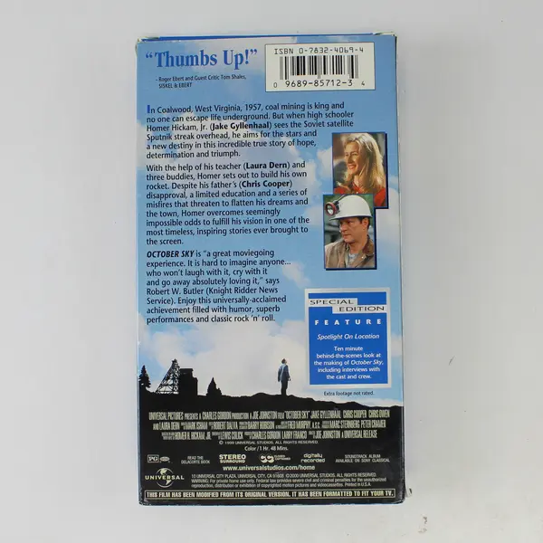 October Sky VHS 2000 Universal Based on a True Story