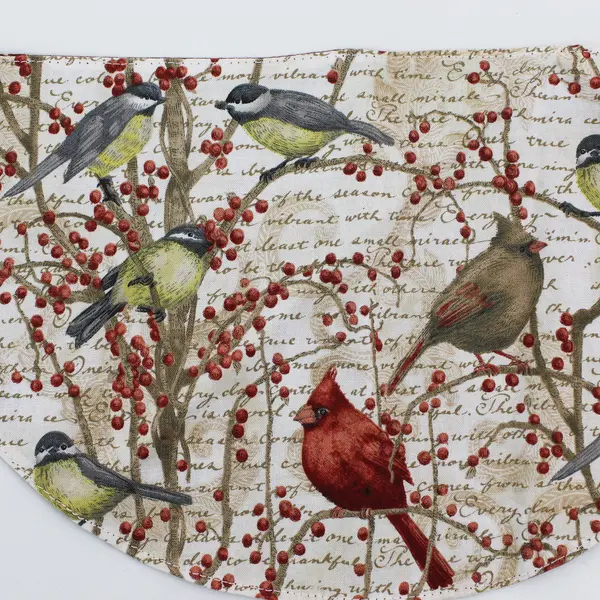 Lot of 9 Semi-Circular Winter Birds Design Placemats, all 14.8"x7.4"