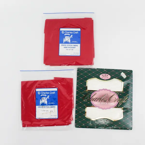 Vintage Lot of 12 Cross Stitch Supplies Fabrics Hoops Thread