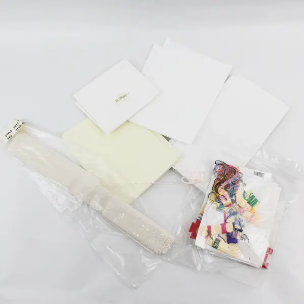Vintage Lot of 12 Cross Stitch Supplies Fabrics Hoops Thread