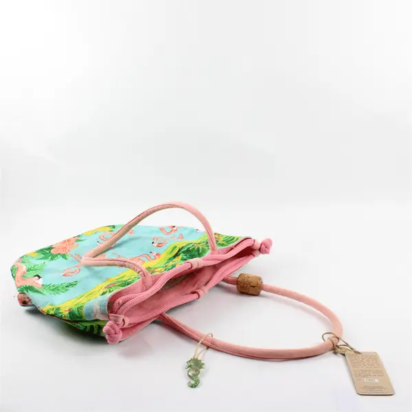 Paul Brent Coastal Life Flamingo Tropical Sequined Beaded Canvas Tote Bag
