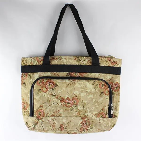 Vintage Bovano Earth-Tones Floral Tapestry Tote Bag 