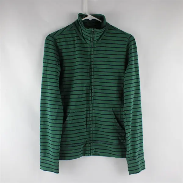 L.L. Bean 501609 Womens S Green Blue Striped Full Zip Sweater Jacket