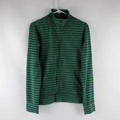 L.L. Bean 501609 Womens S Green Blue Striped Full Zip Sweater Jacket