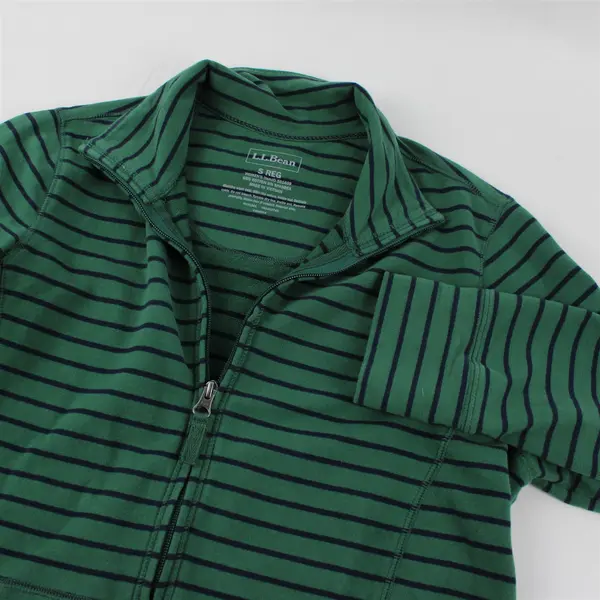 L.L. Bean 501609 Womens S Green Blue Striped Full Zip Sweater Jacket