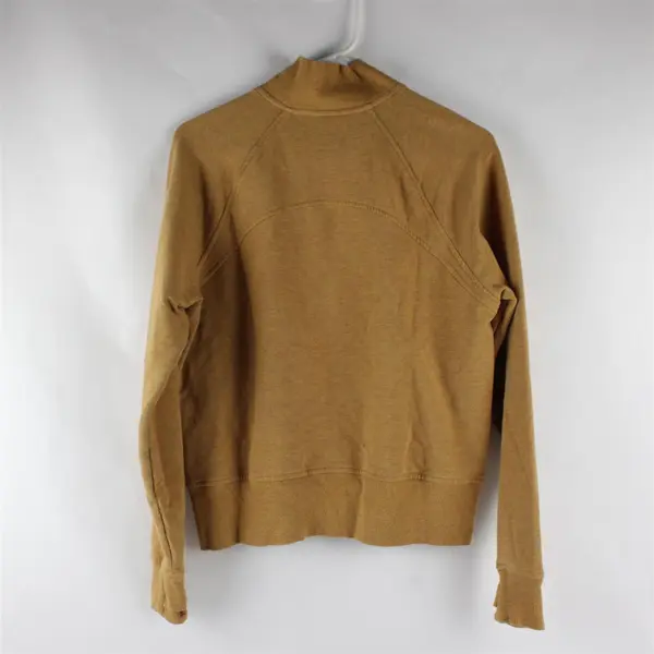 LL Bean Women's S Reg Mustard Yellow Mock Neck Full Zip Stretchy Sweater
