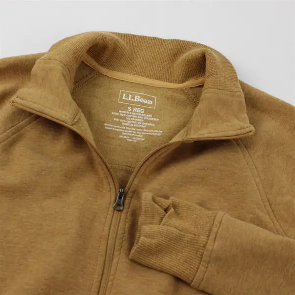 LL Bean Women's S Reg Mustard Yellow Mock Neck Full Zip Stretchy Sweater