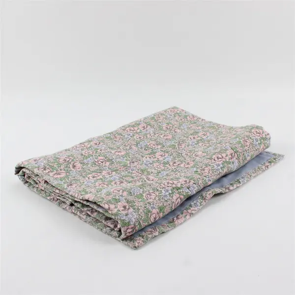 Quilted Floral Table Runner Made From Old Handkerchiefs on Light Blue 53" x 14"
