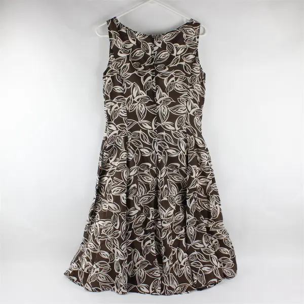 Jones New York Signature Sleeveless Leaf Print Cotton Dress Brown White Sz 8