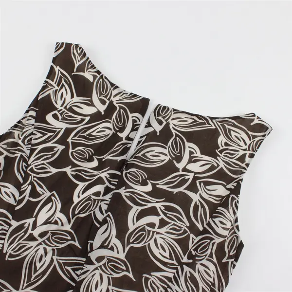 Jones New York Signature Sleeveless Leaf Print Cotton Dress Brown White Sz 8