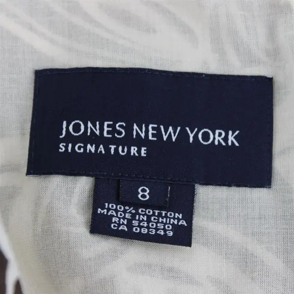 Jones New York Signature Sleeveless Leaf Print Cotton Dress Brown White Sz 8