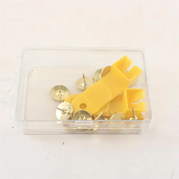 Clover NP-11 Lot of 15 Gold Thumb Tacks 2 Tack Removers Clear Box