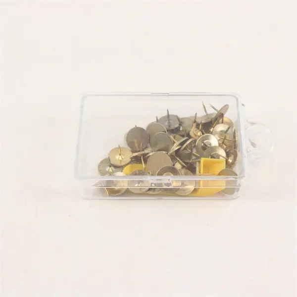 45 Gold Thumb Tacks 2 Tack Removers in Clear Plastic Box