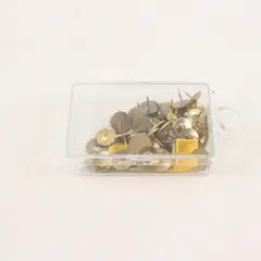 45 Gold Thumb Tacks 2 Tack Removers in Clear Plastic Box