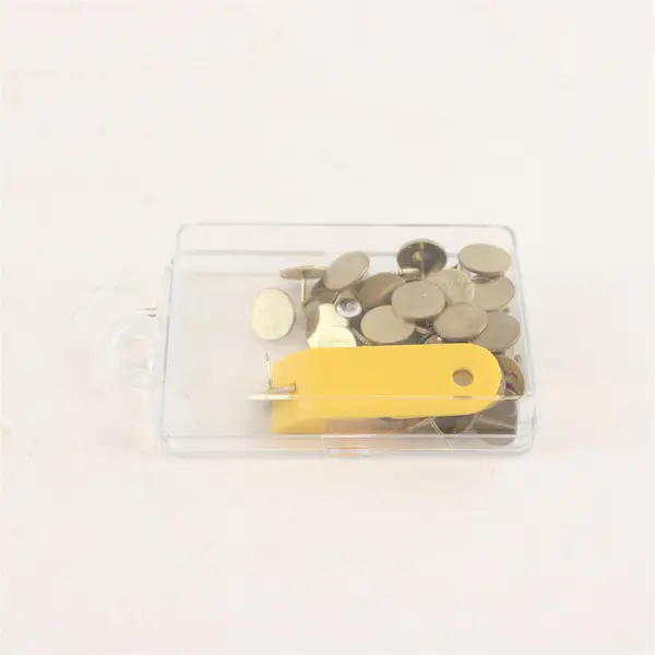 45 Gold Thumb Tacks 2 Tack Removers in Clear Plastic Box