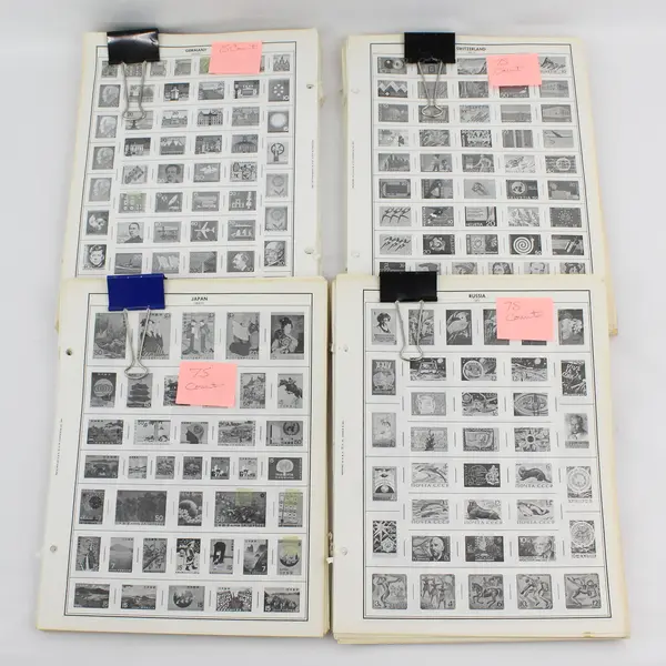Lot of 75 Vintage H.E. Harris Worldwide Stamp Album Printed Pages, B&W 