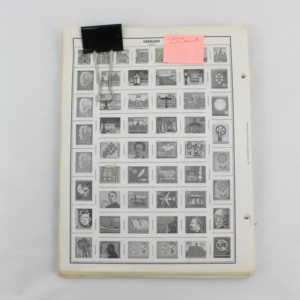 Lot of 75 Vintage H.E. Harris Worldwide Stamp Album Printed Pages, B&W 