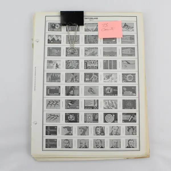Lot of 75 Vintage H.E. Harris Worldwide Stamp Album Printed Pages, B&W 