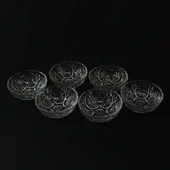 Lot of 6 Anchor Hocking Medallion Pattern Clear Glass Fruit Bowls 4.5in