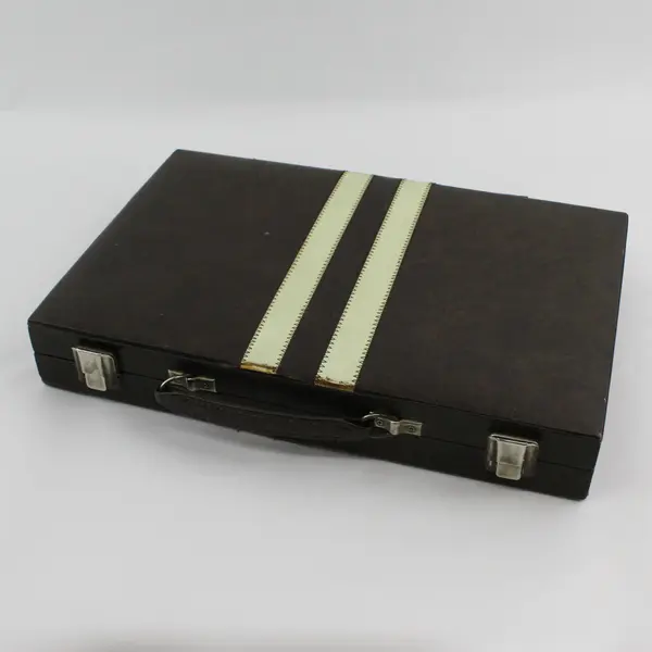 Vintage Backgammon Game Set Faux Leather Brown Case 15x10 Complete 