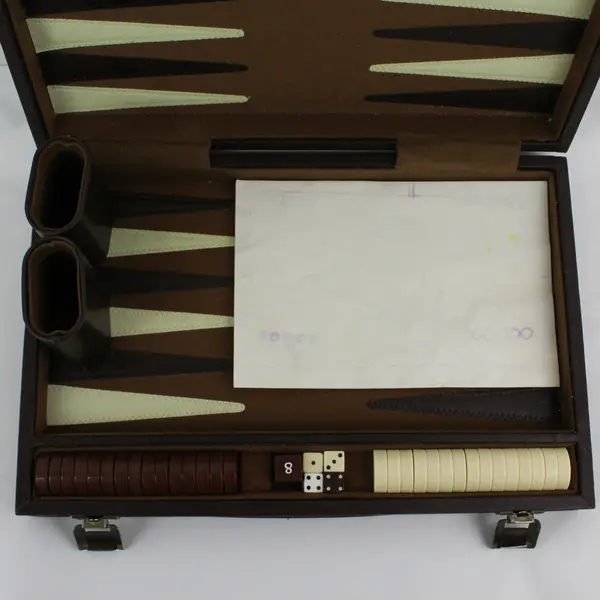 Vintage Backgammon Game Set Faux Leather Brown Case 15x10 Complete 