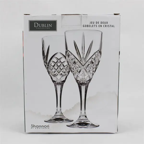Shannon by Godinger Dublin Collection 2 Crystal Goblets 10 oz New in Box