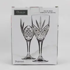 Shannon by Godinger Dublin Collection 2 Crystal Goblets 10 oz New in Box