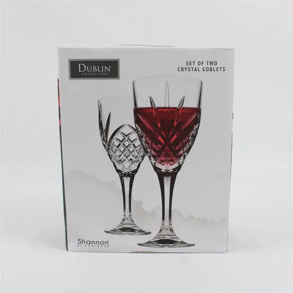 Shannon by Godinger Dublin Collection 2 Crystal Goblets 10 oz New in Box
