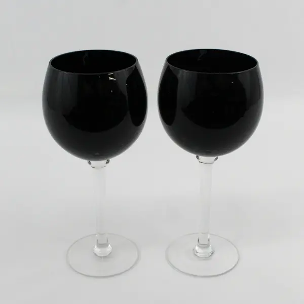 Set of 2 Deep Purple Wine Glasses With Clear Stems 8.5"