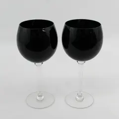 Set of 2 Deep Purple Wine Glasses With Clear Stems 8.5"