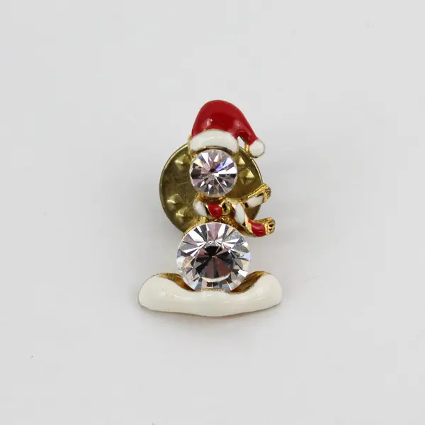 Enamel And Rhinestone Snowman Hat Lapel Pin