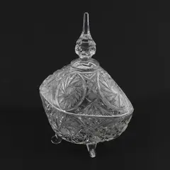 Crystal Clear Vintage Lead Crystal Footed Covered Candy Dish Poland 9.5"