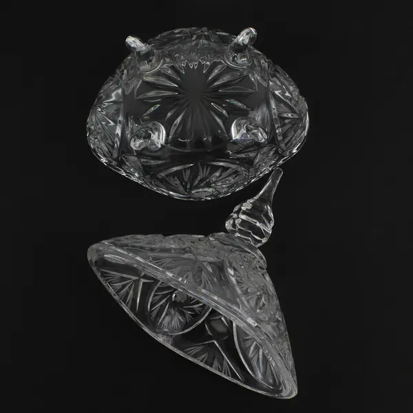 Crystal Clear Vintage Lead Crystal Footed Covered Candy Dish Poland 9.5"