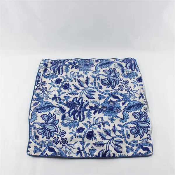 Kalyana Textiles Blue and White Floral Decorative Cotton Pillow Cover 19" x 19"