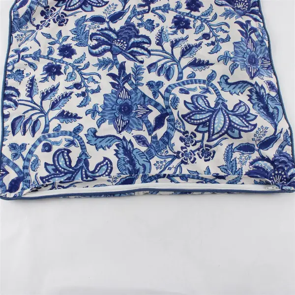 Kalyana Textiles Blue and White Floral Decorative Cotton Pillow Cover 19" x 19"