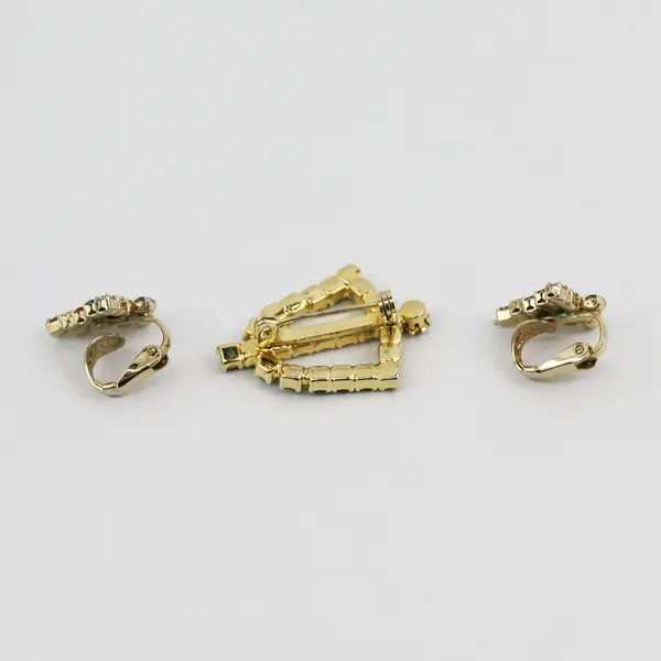 Lot of 3 Vintage Rhinestone Christmas Holiday Clip-On Earrings and Brooch