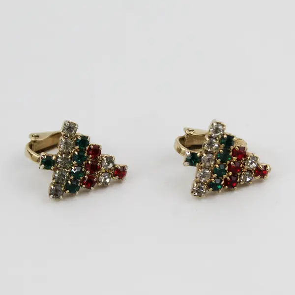 Lot of 3 Vintage Rhinestone Christmas Holiday Clip-On Earrings and Brooch