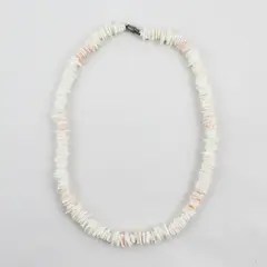 White and Pink Beaded Puka Shell Necklace Barrel Clasp 17"