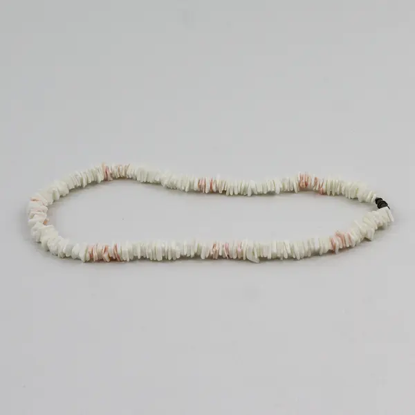 White and Pink Beaded Puka Shell Necklace Barrel Clasp 17"