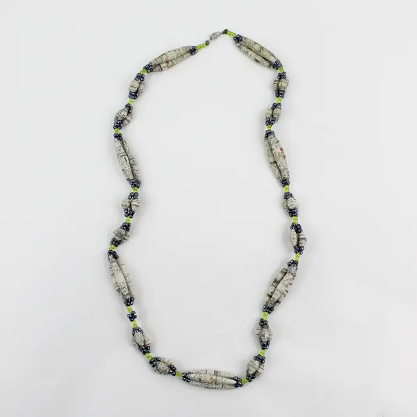 Handmade Rolled Paper Beaded Necklace Barrel Clasp 32"