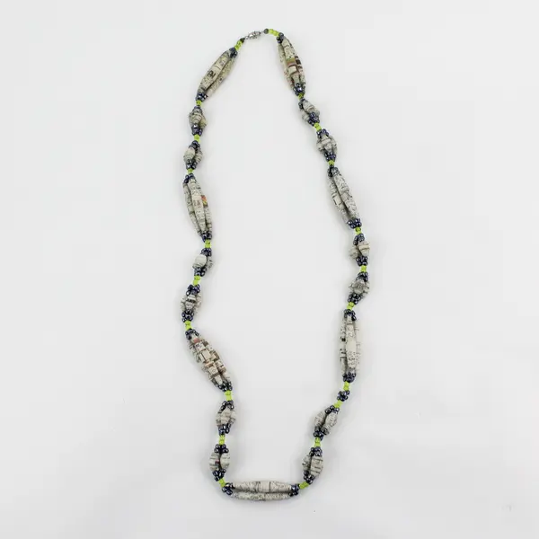Handmade Rolled Paper Beaded Necklace Barrel Clasp 32"