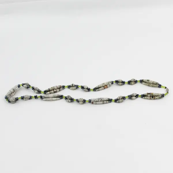 Handmade Rolled Paper Beaded Necklace Barrel Clasp 32"