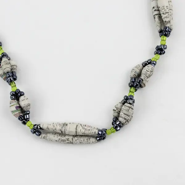 Handmade Rolled Paper Beaded Necklace Barrel Clasp 32"