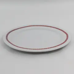  12 Inch White Oval Ceramic Platter With Red Greek Key Pattern