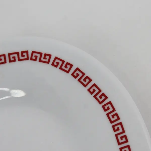  12 Inch White Oval Ceramic Platter With Red Greek Key Pattern