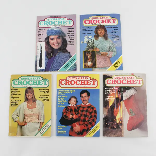 VTG 1988 Lot of 5 Quick & Easy Crochet Magazines With Easy-to-Follow Inst