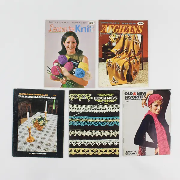 Lot of 5 Vintage Coats & Clark Knitting Crocheting Leaflets